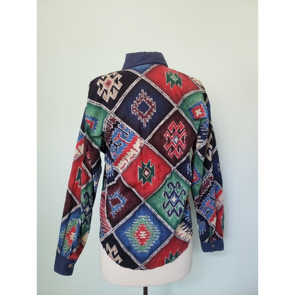 VTG 80's Roughrider Circle T Women's M Shirt Western Cowgirl Aztec Southwest - Picture 3 of 6